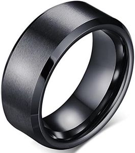 8mm Brushed Matte Black Titanium Stainless Steel Classical Simple Plain Ring Wedding Band, Metal, Cubic Zirconia