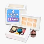 PACK N TRADE 25 Pcs cupcake boxes 6 hole - Removable Inserts Deep cake boxes for cupcakes – White cup cake boxes (24.1 x 16.5 x 7.5 cm) with Clear Window - Ideal for Muffins, Cupcakes & Pastries