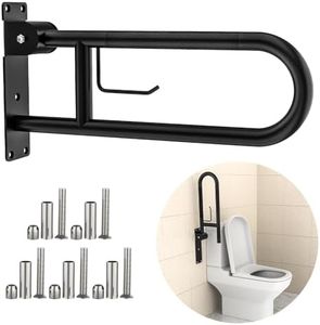 Toilet Grab Bar 22.4 Inch, Munzong Flip Up Grab Bar with Paper Holder, Matte Black Anti-Slip Safety Bars for Toilet, Stainless Steel Knurled Toilet Handles for Seniors Disabled Elderly Pregnant