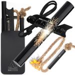 RKR OUTDOOR Ferro Rod Flint Fire Starter Kit + Fire Tinder Wick Bellow with Box - 4" Length 1/2” Thick Ferro Rod with Multi-Tool Striker and Paracord Lanyard + Tinder - Hemp Wick with Bellow + Box