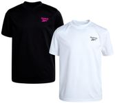 Reebok Boys' UPF 50+ Rash Guard Short Sleeve Swim Shirt, Quick Dry UV Sun Protection Swimwear 2-Pack, White/Black, M