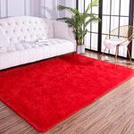 AROGAN Fluffy Rugs for Bedroom Living Room, Shag Area Rugs for Nursery Kids Girls Room, Plush Fur Rug for Playroom Dorm 6x4 Feet, Red