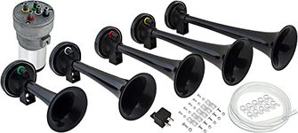 Vixen Horns LOUD 5/Five Trumpet La Cucaracha Musical/Music Sound Air Horn with Compressor Full Complete System/Kit Black 12V VXH6803B