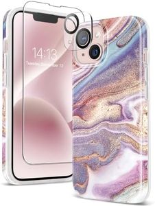 GVIEWIN Marble for iPhone 13 Case, with Screen Protector & Camera Lens Protector, [10FT Military Grade Drop Protection] Slim TPU Phone Case Cover Women for iPhone 13 6.1" 2021 (Flowing Sakura/Pink)
