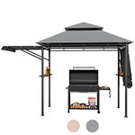 Tangkula 13.5x4 Ft Grill Gazebo with Dual Side Awnings, Double Tiered BBQ Gazebo with 2 Side Shelves, Heavy-duty Steel Frame, CPAI-84 Barbecue Grill Gazebo Shelter for Patio, Garden, Beach, Terrace (Grey)