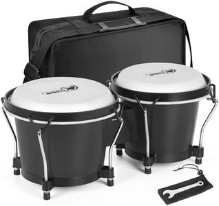 lotmusic Bongo Drums 6” and 7”, Black Wooden Percussion Instrument Bongos for Kids Adults Beginners,Hand Drum with Carry Bag and Tuning Wrench for Education and Practice