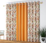 Banchmark Home Furnishings Polyester 7Ft Curtains for Door Set of 3, Solid & Tree Printed Curtain Panels for Bedroom, Premium Stylish Grommet Eyelet for Living Room, 7 Feet, Cream & Orange