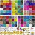 54000pcs Glass Seed Beads for Jewelry Making Kit, 120 Colors 2mm Small Beads Kit Bracelet Beads with Letter Evil Eye Beads Jump Rings & Charms Pendants for Bracelets Making, DIY, Art and Craft