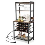 TANGZON 4-Tier Baker’s Rack, Microwave Stand with 2 AC Outlets, 2 USB Ports, 24 Bottle Wine Rack, Glass & Cup Holders, Freestanding Industrial Utility Kitchen Storage Shelves Organiser for Dining Room