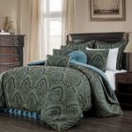 Chezmoi Collection Seville 9-Piece Jacquard Blue Gold Medallion Paisley Comforter Bedding Set Queen Size