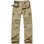 Mens Hiking Pants Quick Dry Lightweight Fishing Pants Convertible Zip Off Cargo Work Pants Trousers, 608 Khaki, 30