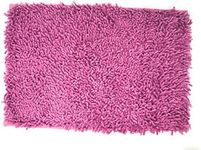 DaDa Bedding Shaggy Cotton Chenille Noodle Bath Mat - Solid Minimal Color Contemporary Soft Area Carpet Rug - Bright Vibrant Fuchsia Purple Pink - 24" x 36"