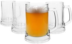 4X 500ml Glass Beer Mugs - Large Pint Half Litre Birthday Drinking Tankard Cup Stein Glasses with Handle Set - by Rink Drink