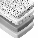 4 Pack Star and Moon Neutral Unisex Fitted Baby Crib Sheets Set for Baby Boys or Girls (White)