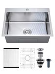 ROVOGO 24"x18"x9" Drop-in Kitchen Sink 304 Stainless Steel, Anti-Scratch Honeycomb Surface, 1 Hole Single Bowl Sink with Drying Rack, Bottom Grid and Drain Kit, Top Mount Modern Sink, Brushed