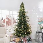 Naomi Home 9ft Nordic Christmas Tree with Lights, Realistic Charming Christmas Tree Prelit with 2106 Branch Tips, 1100 Warm Lights and Metal Stand, Aritificial Christmas Tree