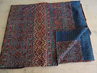 Janki Creation Queen Size Hand Block Print Kantha Quilt 90x108 Inch Ajrakh Kantha Bedspread Vegetable Dye Kantha Blanket Indigo Print Ajrakh Kantha Quilt