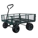 MOUNTALL Utility Steel Garden Cart Trolley 350kg Heavy Duty Black Mesh Gardeners Wagon, Folding Sides, 10 inch Pneumatic Tyres, Outdoor Cart for Gardening, Festivals, Camping