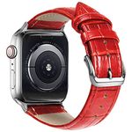 Compatible with Apple Watch Bands 41mm/40mm/38mm 49mm/45mm/44mm/42mm Alligator Leather Replacement Strap for iWatch Series 9/8/7/6/5/4/3 Ultra/SE for Men and Women (Red, 49mm/45mm/44mm/42mm)