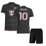 Sports Soccer Football Messii 10 Inter Jersey Set Football T-Shirt with Shorts (Kid's, Boy's & Men's) (10_11 Years, Metalic) Black