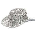 Silver Rhinestone Western Cowboy Hat for Womens - Glitter Cowgirl Hat for Disco Parties and Costumes