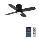 Ohensom Ceiling Fan with Lights and Remote/APP Control, 40'' Low Profile Ceiling Fans, Flush Mount Dimmable, Quiet DC, Reversible Ceiling Fan for Patio Kitchen Bedroom(Black)