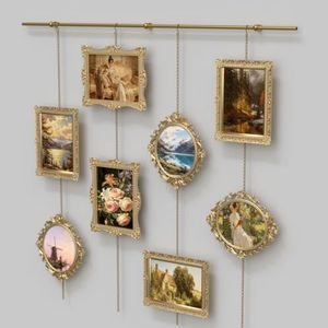 Brass Gallery Rail, Picture Rail Hanging System, Indoor Art Picture Hanging Track and Photo Display Rod, Metal Picture Hangers with Chain and Hooks