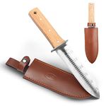 Rakukiri Hori Hori Garden Knife Japanese Stainless Steel, 7'' Durable Gardening Tool for Weeding, Digging, Cutting & Planting with Leather Sheath