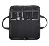 Heavy Duty Waxed Canvas, Multi-Purpose Knife Case With 5 Slots, Durable Handle, Elastic Band (Black)