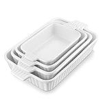 MALACASA Casserole Dishes for Oven, Porcelain Baking Dishes, Ceramic Bakeware Sets of 4, Rectangular Lasagna Pans Deep with Handles for Baking Cake Kitchen, White (9.4"/11.1"/12.2"/14.7"), Series