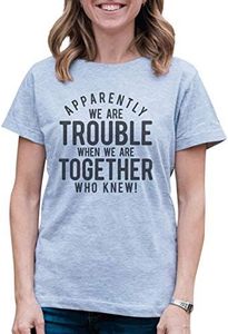 7 ate 9 Apparel Women's Best Friend Trouble Together Funny T-Shirt Grey, Grey, X-Large