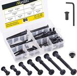 Mardatt 85pcs 7 Sizes M6x20mm/30mm/40mm/50mm/60mm/70mm/80mm Black Hex Socket Cap Bolts and Barrel Nuts Assortment Kit, Crib Bolts Binding Screw Post for Belt Buckle Leather Furniture