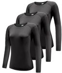 Boyzn 3 Pack Women's Long Sleeve Gym Tops, Moisture Wicking Ladies Sports T-Shirts, Long Sleeve Workout Yoga Tops for Women, Outdoor Athletic Fitness Yoga Shirts for Running Gym Exercise Black-3P07-S