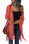 Hotouch 2024 Knit Cardigan Open Front Outwear Hollow Out Crochet Tassel Lightweight Kimonos Sweater Coral Pink L