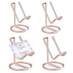 Business Card Holder for Desk, 4Pcs Cute Metal Gold Desktop Business Card Holder, Cell Phone Stand Desktop Name Card Organizer Display for Men & Women（Rose Gold）