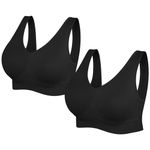 SIMIYA Super Comfort Bra, Womens Sports Bras Removable Pads Plus Size Sleep Bras for Girls in Yoga Bralette Leisure Stretch Crop Tops Vest 2 Pack (XL, 2 Pack Black)