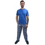 KRUXADER Mens Pyjamas Set | 100% Cotton PJs | With Pants & Short Sleeve Top | Elastic Waistband and Drawstring (CAMELOT BLUE, XL)