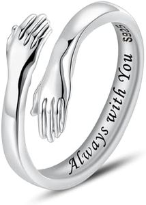 LOVECOM S925 Sterling Silver Hug Rings for Women Teen Girls Adjustable Hands Open Heaven Hope Ring Promise Rings Jewelry Birthday Mothers Day Gifts for Her Mom Wife Daughters Grandma Best Friend (Always with You, US Size 6)