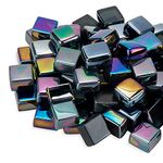 HOMEGLOW Fire Glass Cubes. Premium Tempered Square Glass Beads for Outdoor Fire Pit, Fire Table or Indoor Fireplace; Gas or Propane. Black Reflective Luster. 10 Pounds.