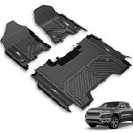 3W Floor Mats Compatible for Dodge Ram 1500 without Storage 2019-2021, TPE All Weather Custom Fit Floor Liner For Dodge Ram, First and Second Row Full Set Car Mats Black