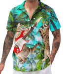 uideazone Mens Hawaii Short Sleeve Shirt Funny Cat Short Sleeve Shirt Casual Button Down Aloha Dress Shirt for Beach