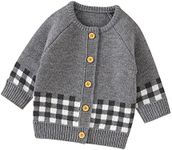 SRTUMEY Clearance Sweater Baby Girl Boy Knit Cardigan Sweater Warm Pullover Tops Toddler Infant Plaid Outerwear Jacket Coat Outfit Clothes Soccer Sweatshirt 6-9 Months #2_Grey
