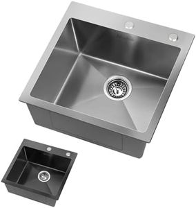 ALFORDSON 304 Stainless Steel Kitchen Sink Rectangle Shape, 530 x 500 x 220mm, Water Basin Sinks with 3mm Thick Edge, Single Spacious Bowl with Waste Strainer, Dishwashing Workstation, Silver Color