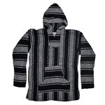 Earth Ragz Baja Joe Striped Woven Eco-Friendly Jacket Coat Hoodie, Black, Medium