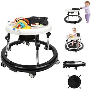 GNAYUIJ Baby Walker Foldable with Wheels Anti-Rollover，Baby Walkers and Activity Center for 6-18 Months Boys and Girls，9-Position Height Adjustable Infant Toddler Walker with Foot Pads