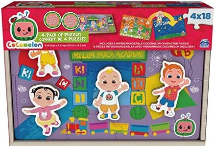 Spin Master Games CoComelon, 4-Pack Wooden Puzzles, 18-Pieces Each Jigsaw Toy Gift Set with Interchangeable Characters, for Kids Ages 3 and up