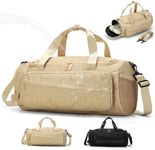 SKECHERS Waterproof Travel Duffel Bag with Shoes Compartment，Small Crossbody Sports Duffel Bags for Men, Lightweight Gym Duffel Bag for Weekender Overnight/Fitness/Camping/Workout(Khaki)