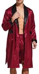 Mens Satin Robe Lightweight Silk Long Sleeve Bathrobe with Shorts Set Spa Kimono Sleepwear, Burgundy/Black, X-Large