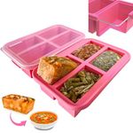 Ozwen Large Ice Cube Silicone Freezing Tray with Lid, Easy Meal Prep Thanks to Souper Freezer Food Cubes Container, Silicone Mold for Soup & Sauce and Food Storage (Pink, 4Compartments (2Packs))