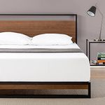 Zinus Suzanne King size Bed frame - Bed 150x200 cm - 18 cm Height - Bamboo and Metal Platform Bed fram with wood slat support - Chestnut Brown and Black